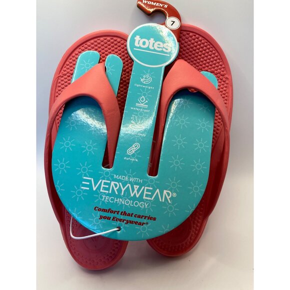 Totes Womens Size 7 Coral Flip-Flops With Everywear Technology Lightweight & Wat - Picture 1 of 6